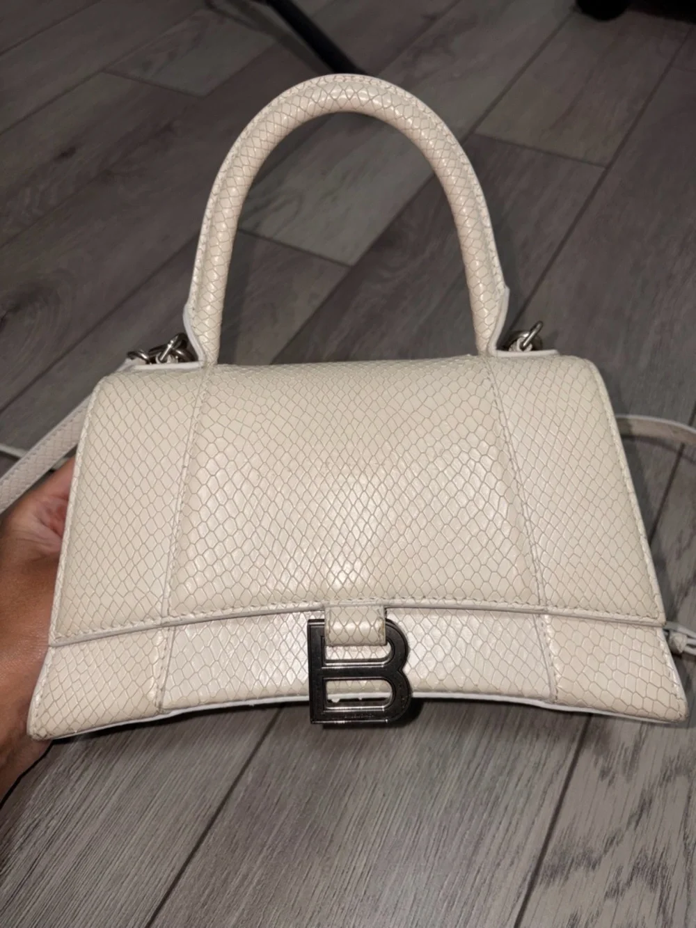 Balenciaga Cream Textured Hourglass Mini Top Handle Crossbody - Picture 2 of 13